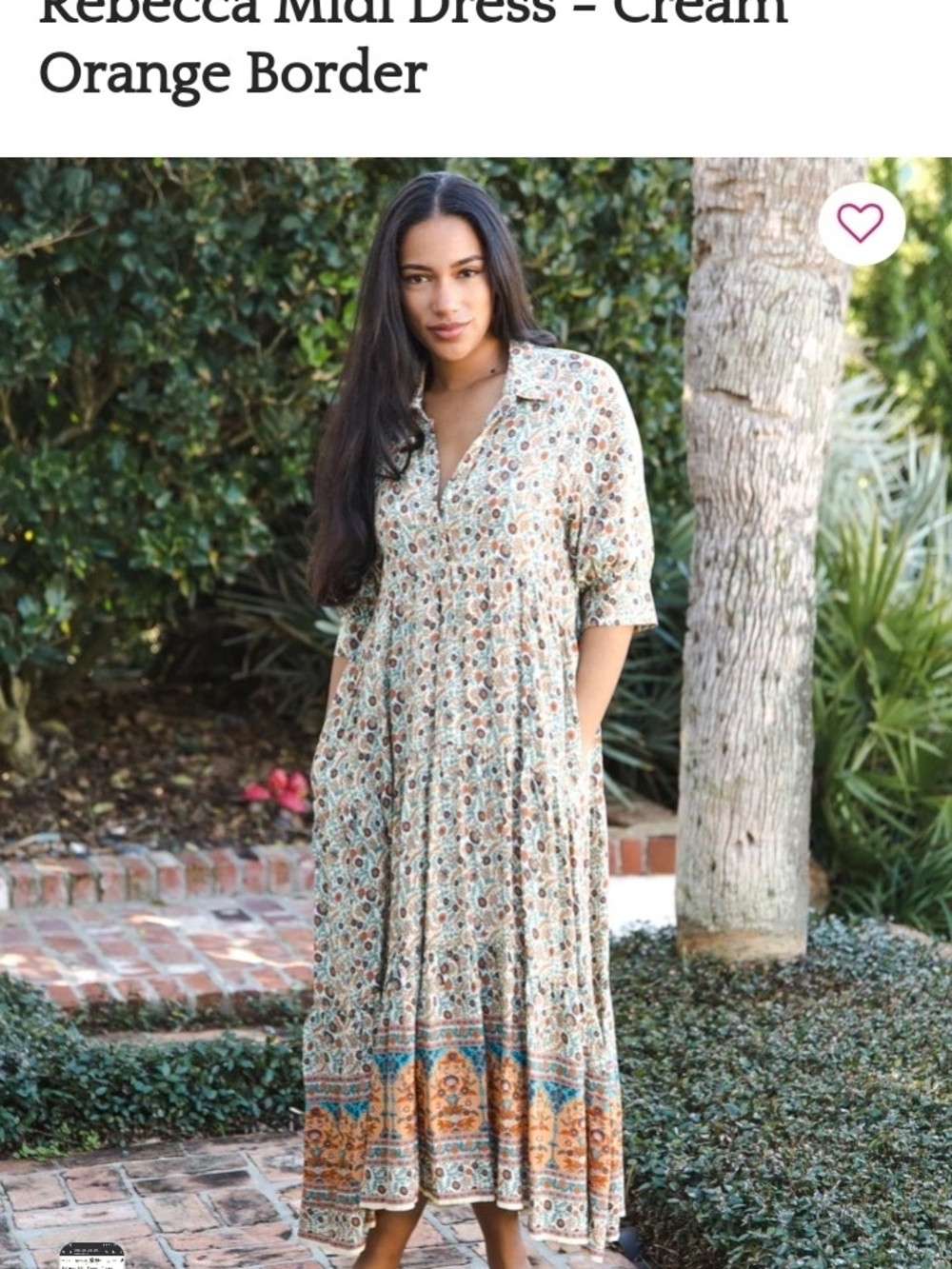 NATURAL LIFE Cream Midi Dress with Orange & Blue Border